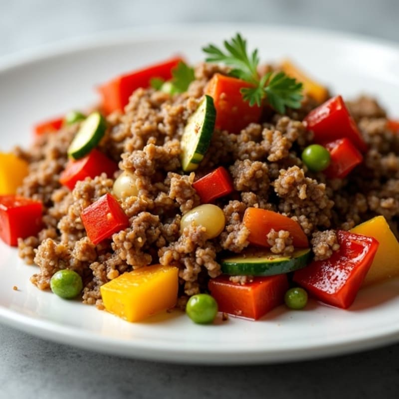 Savory Ground Beef and Roasted Vegetable Hash