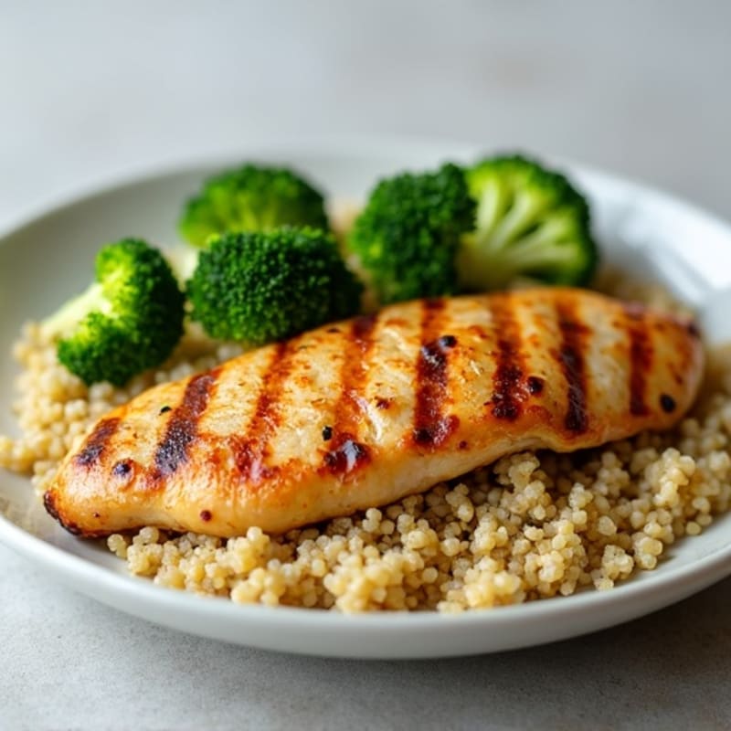 Grilled Chicken Breast with Quinoa and Steamed Broccoli
