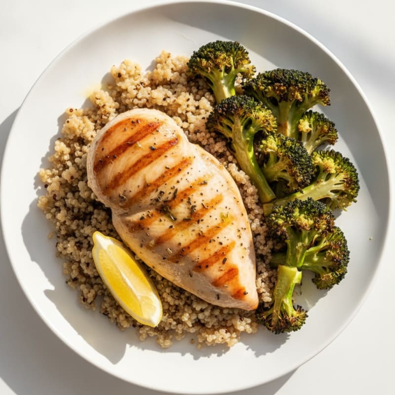 Grilled Chicken Breast with Quinoa and Roasted Broccoli