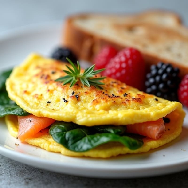 Egg White Omelette with Smoked Salmon and Sautéed Spinach