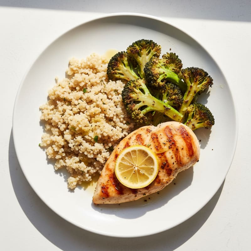 Grilled Chicken Breast with Quinoa and Roasted Broccoli
