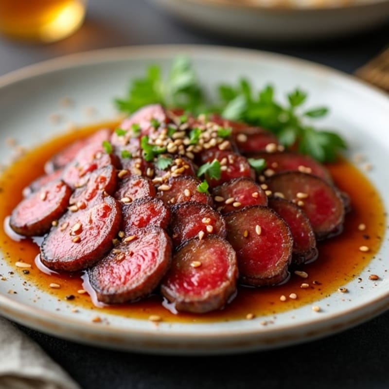Pan-Seared Thinly Sliced Beef with Sweet Garlic Soy Marinade