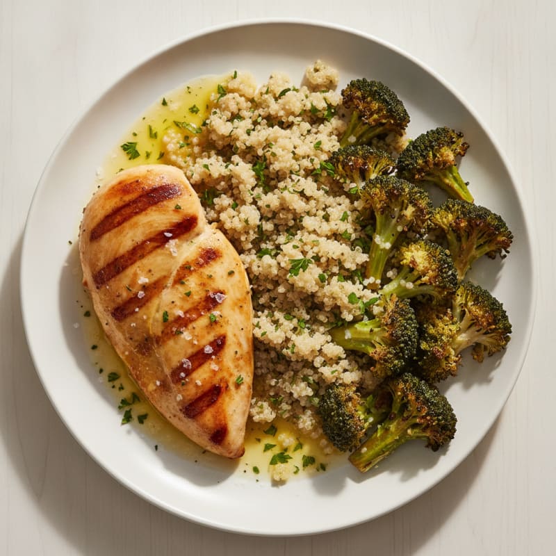 Grilled Chicken Breast with Quinoa and Roasted Broccoli