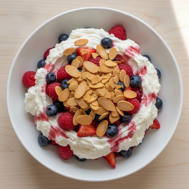 Thick Greek Yogurt Protein Parfait with Mixed Berries and Almonds