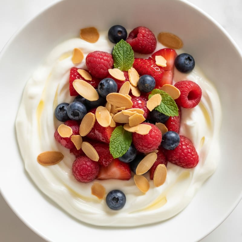 Greek Yogurt Protein Parfait with Mixed Berries and Almonds