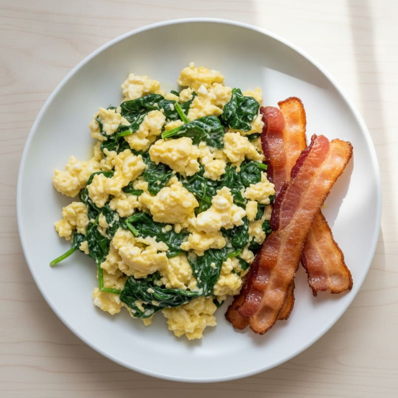 Cottage Cheese Scramble with Spinach and Turkey Bacon