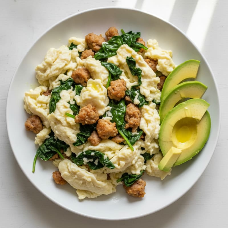 Egg White Scramble with Turkey Sausage and Spinach