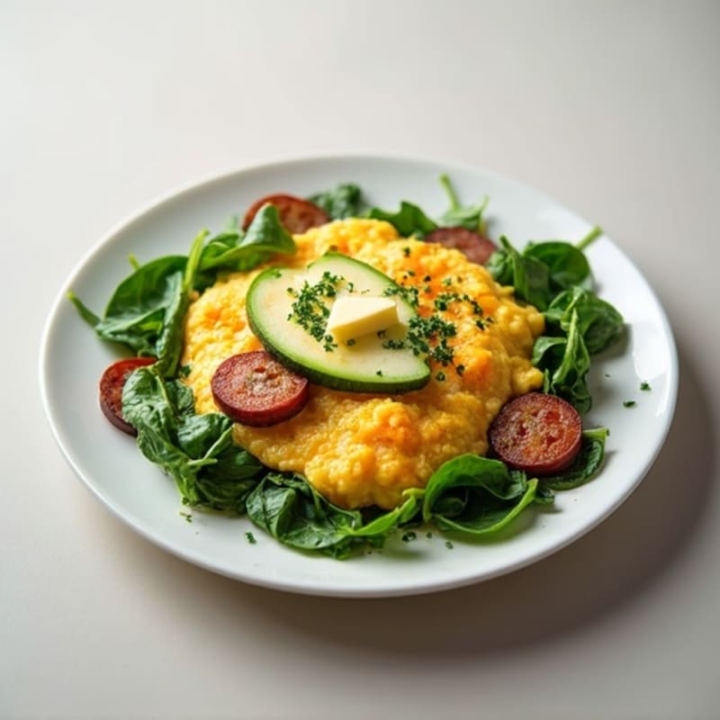 Egg White Spinach Scramble with Turkey Sausage