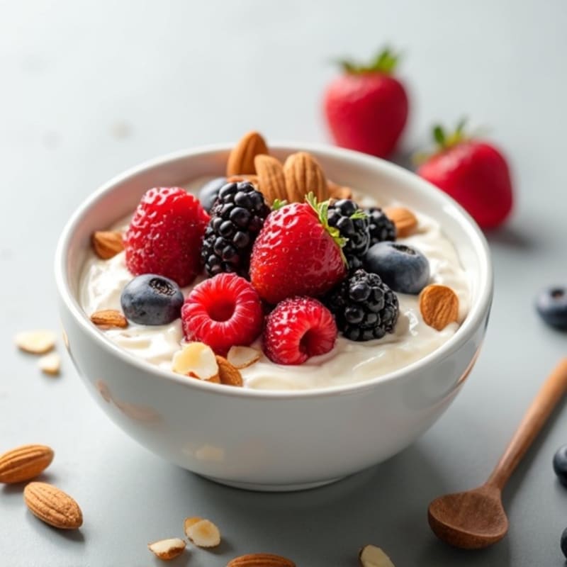 Creamy Greek Yogurt Protein Bowl with Mixed Berries and Almonds