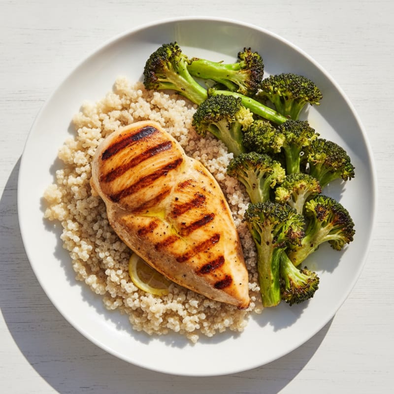 Grilled Chicken Breast with Quinoa and Roasted Broccoli