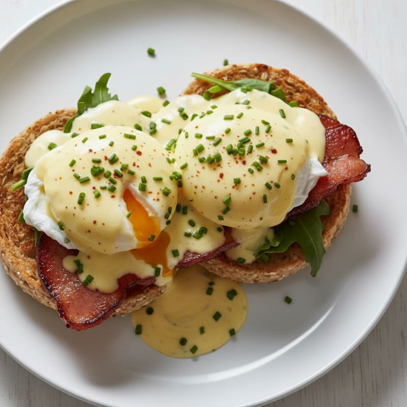 Creamy Hollandaise Poached Eggs Benedict