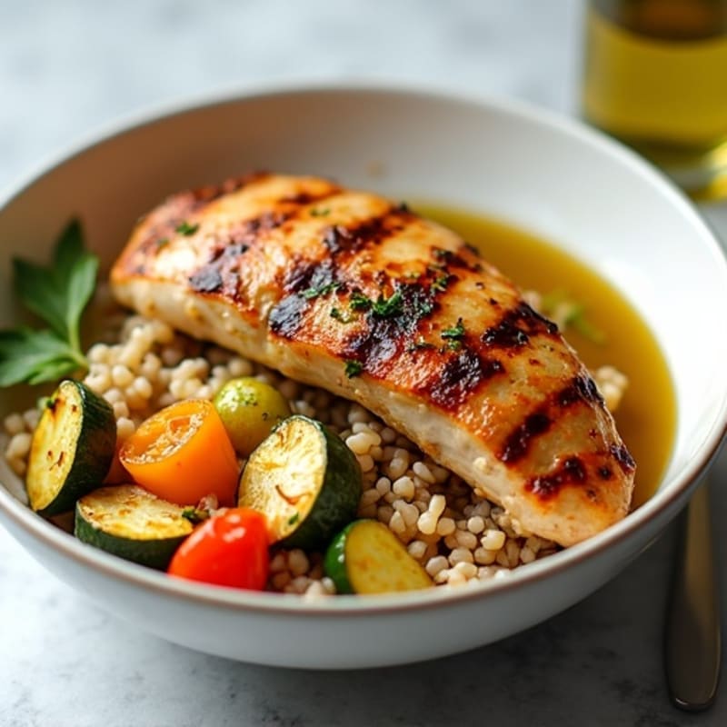 Grilled Chicken Rice Bowl with Roasted Vegetables