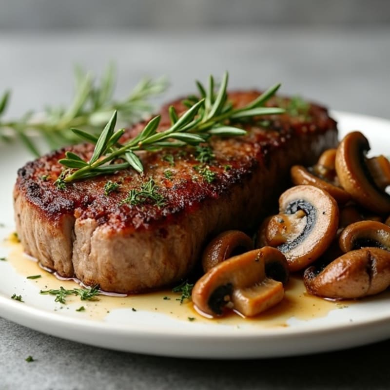 Herb-Crusted Ribeye with Butter-Seared Mushrooms