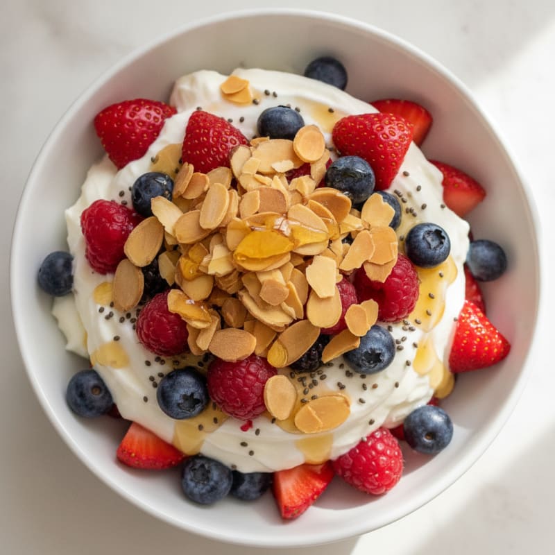 Creamy Greek Yogurt Parfait with Mixed Berries and Almonds