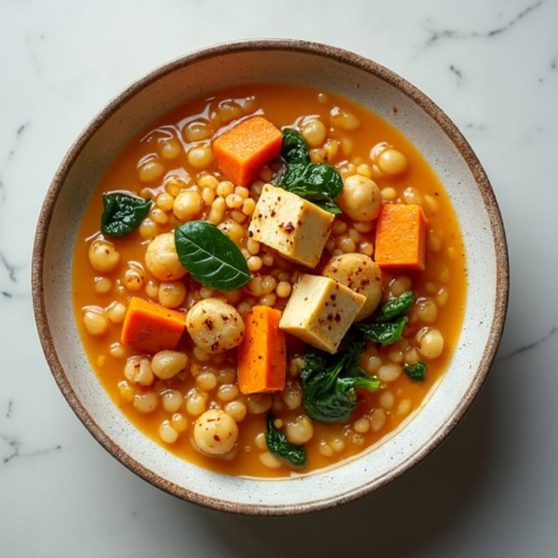 Creamy Coconut Lentil Stew with Roasted Vegetables
