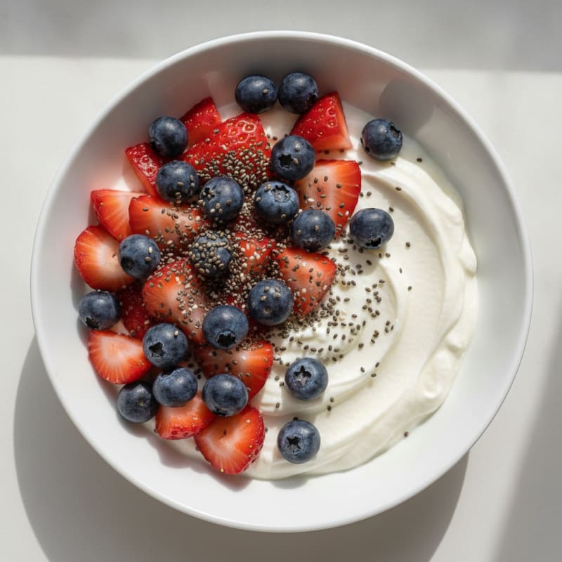 Greek Yogurt Protein Bowl with Mixed Fruit and Chia Seeds