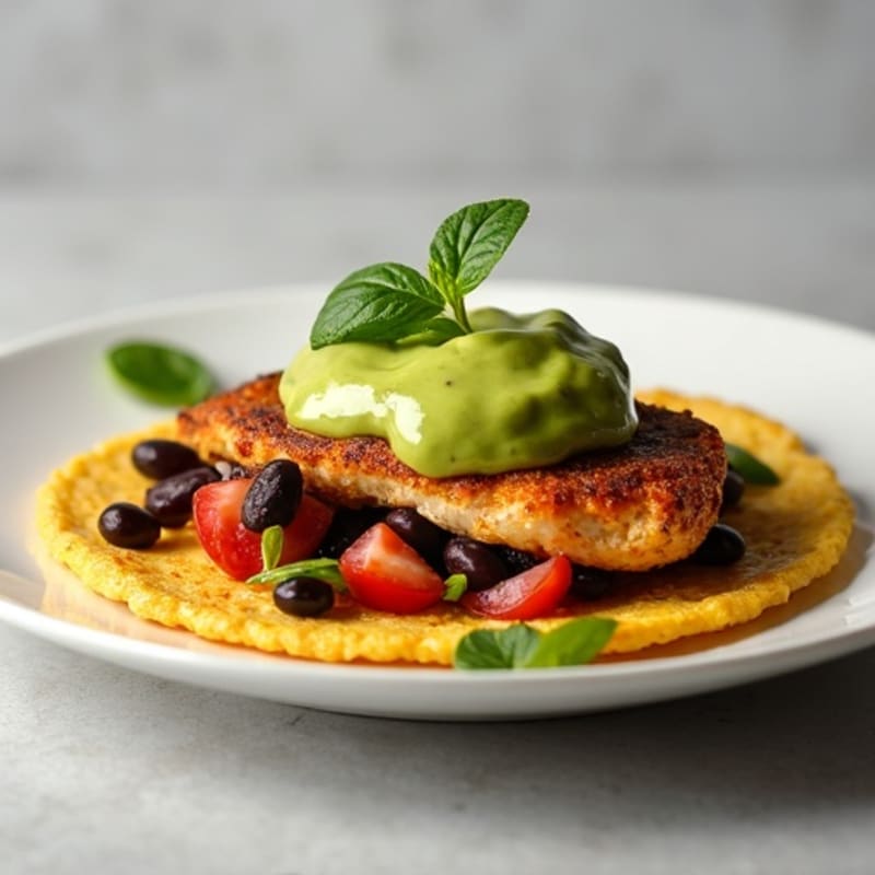 Baked Chicken and Black Bean Arepas with Creamy Avocado
