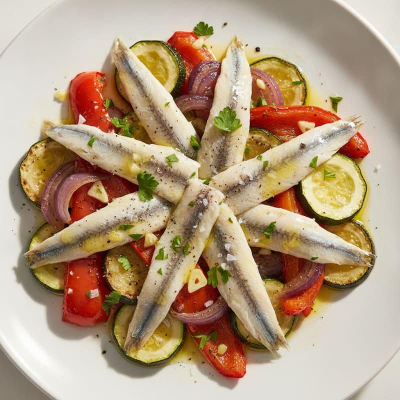 Boquerones with Roasted Vegetables