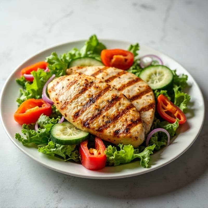 Grilled Chicken Breast Salad with Crunchy Vegetables and Lemon Vinaigrette