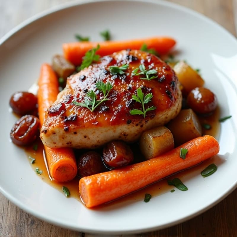 Sticky Date-Glazed Chicken with Roasted Root Vegetables