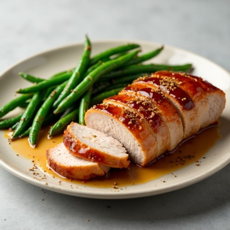 Tender Roasted Pork with Sweet & Savory Glaze and Crispy Green Beans