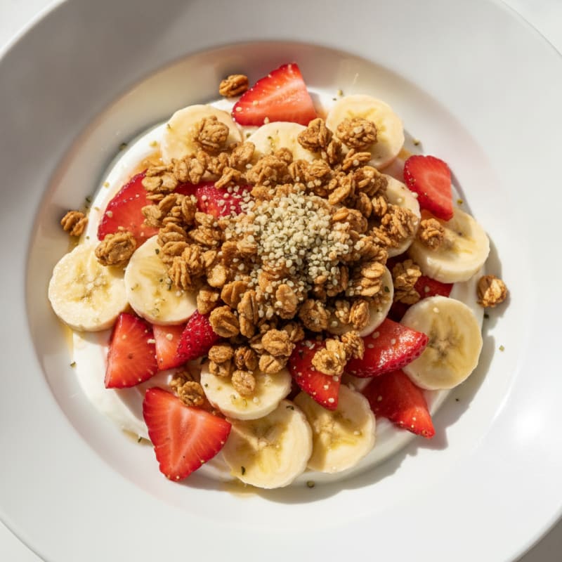 Greek Yogurt Parfait with Strawberries, Bananas, and Crunchy Granola