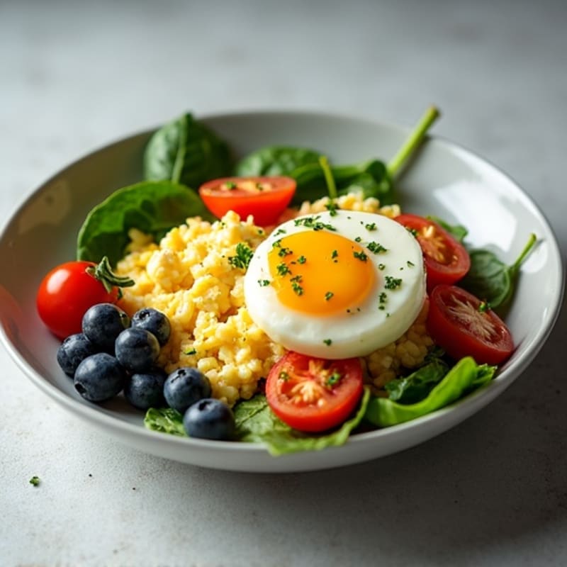Cottage Cheese and Egg White Scramble with Spinach and Cherry Tomatoes