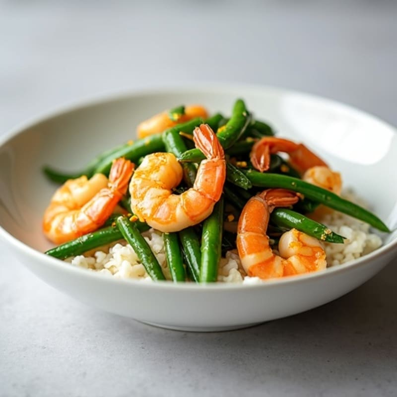 Shrimp and String Bean Stir Fry with Steamed Rice