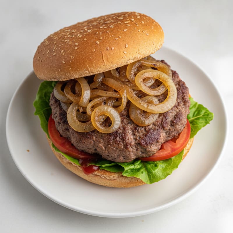 Classic Beef Burger with Caramelized Onions