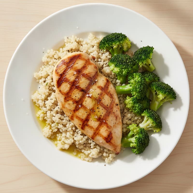 Grilled Chicken Breast with Steamed Broccoli and Quinoa