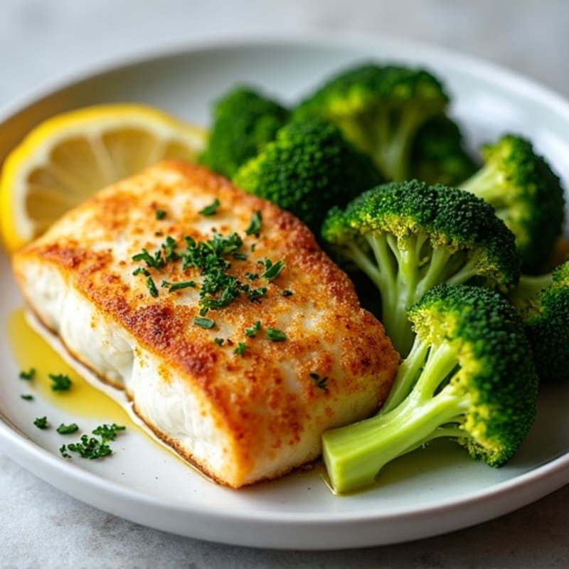Crispy Pan-Seared White Fish with Lemon-Herb Roasted Broccoli