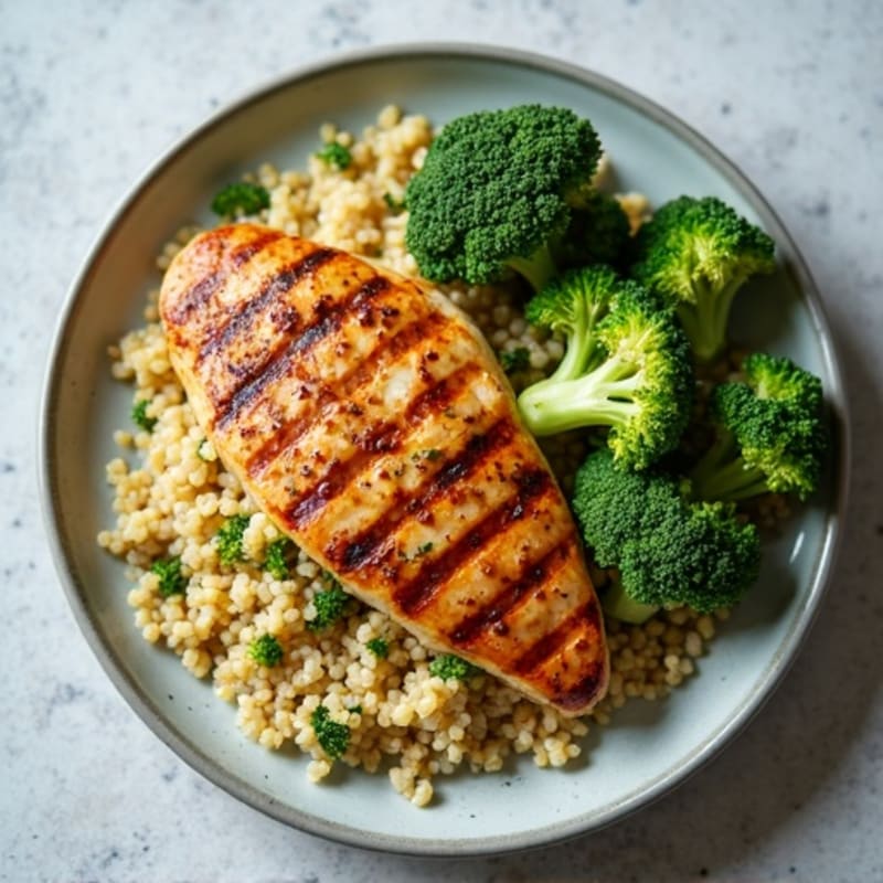 Grilled Chicken Breast with Quinoa and Roasted Broccoli