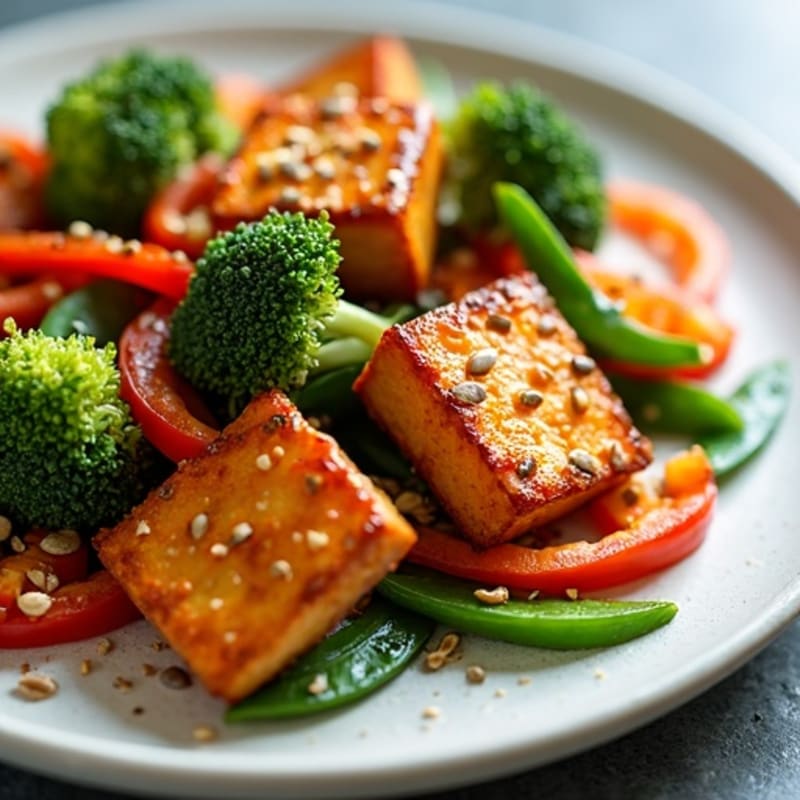 Sweet-Sticky Maple Glazed Tempeh with Crispy Vegetables