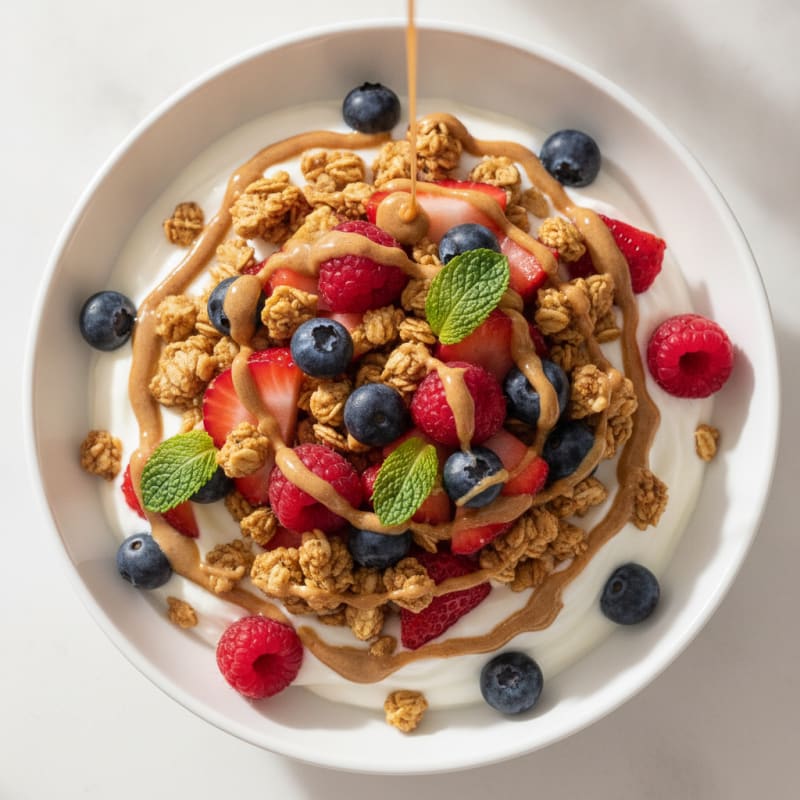 Creamy Greek Yogurt Parfait with Protein Granola and Mixed Berries