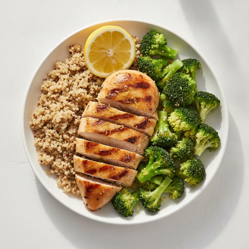 Grilled Chicken Breast with Quinoa and Steamed Broccoli