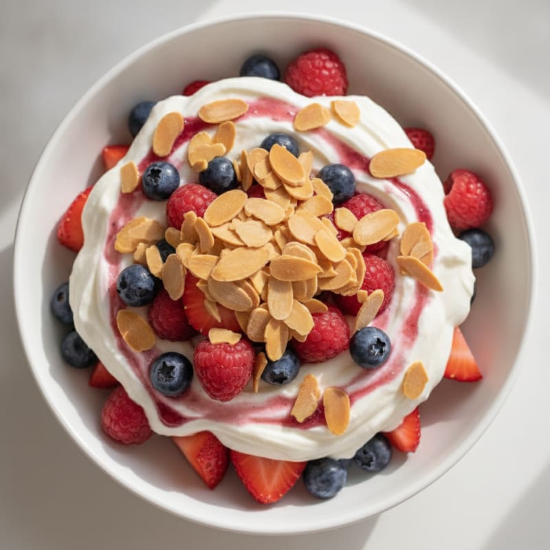 Greek Yogurt Protein Parfait with Mixed Berries and Almonds