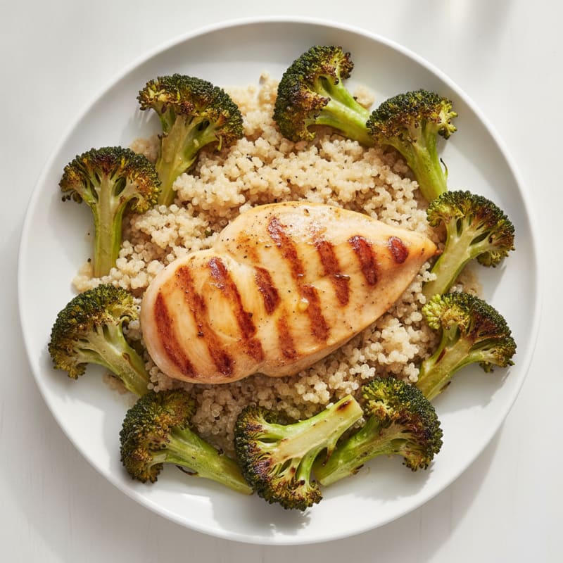 Grilled Chicken Breast with Roasted Broccoli and Quinoa