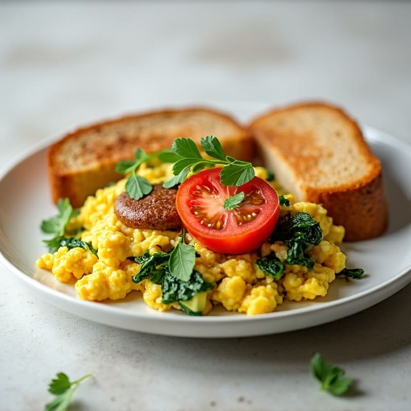 Egg White and Spinach Scramble with Turkey Sausage