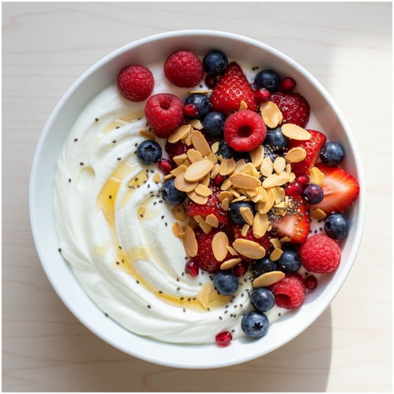 Greek Yogurt Protein Bowl with Mixed Berries and Almonds