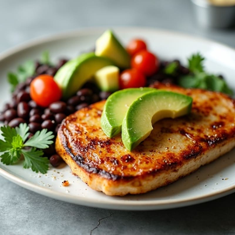 Grilled Pork Chop with Black Bean and Avocado Salad