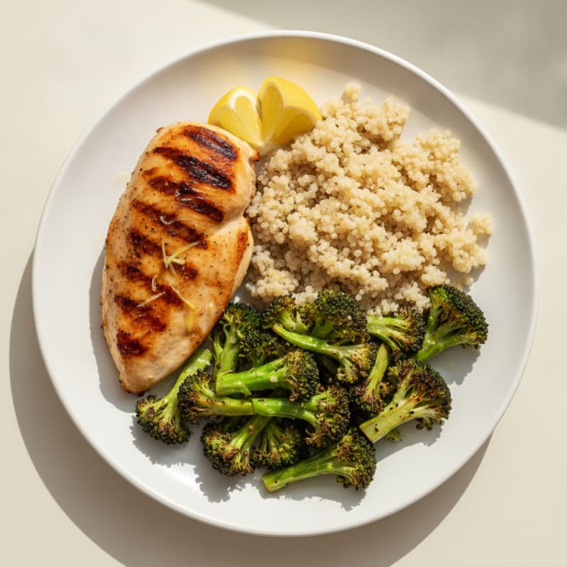 Grilled Chicken Breast with Roasted Broccoli and Quinoa