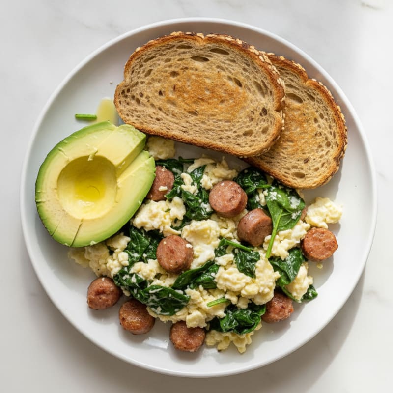 Egg White and Turkey Sausage Scramble with Spinach