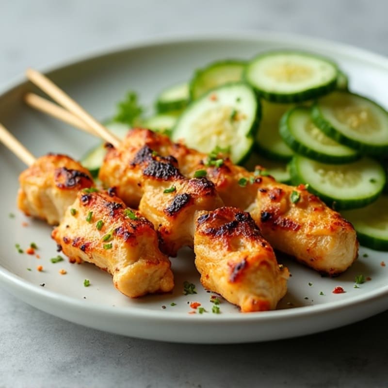 Grilled Ginger Chicken Satay with Fresh Cucumber Salad