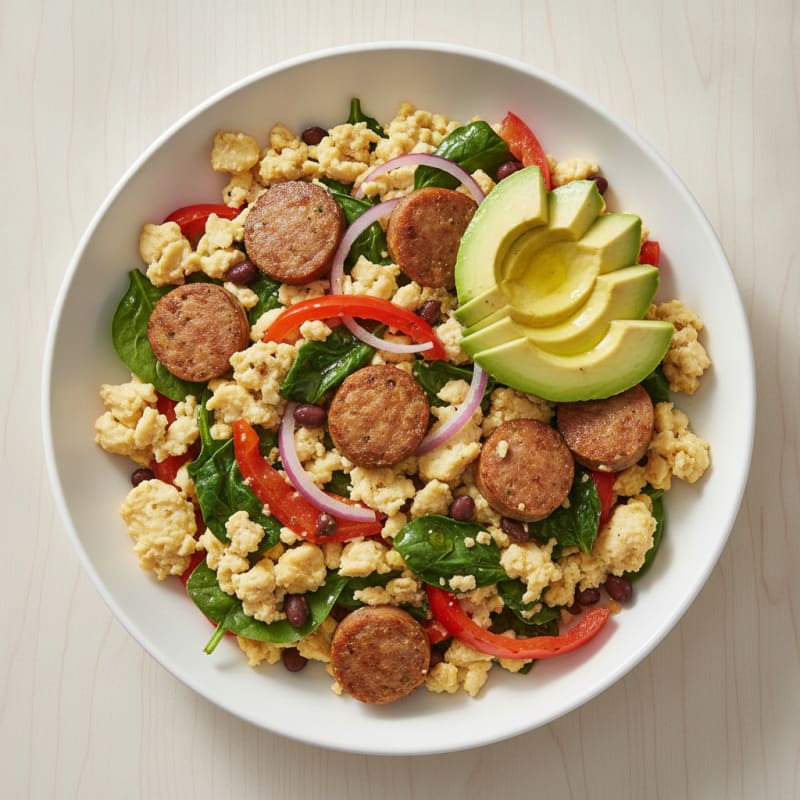 Egg White Veggie Scramble with Turkey Sausage
