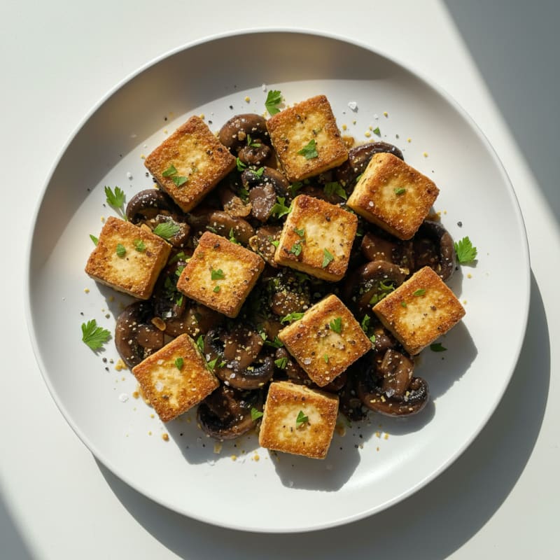 Pan-Seared Tofu with Roasted Mushrooms
