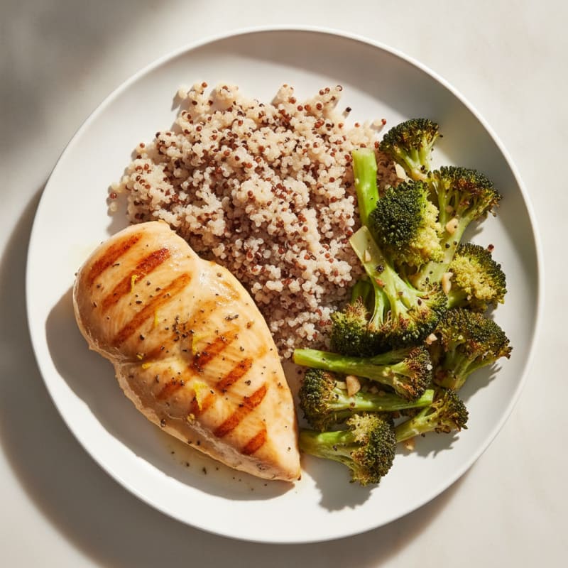 Grilled Chicken Breast with Quinoa and Roasted Broccoli