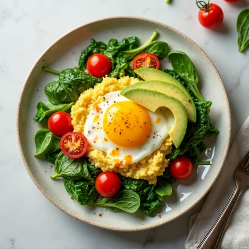 Egg White Spinach Scramble with Cherry Tomatoes