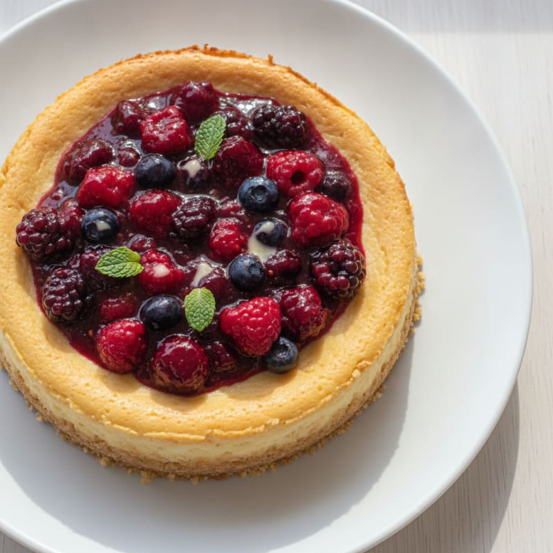 Greek Yogurt Protein Cheesecake with Mixed Berries