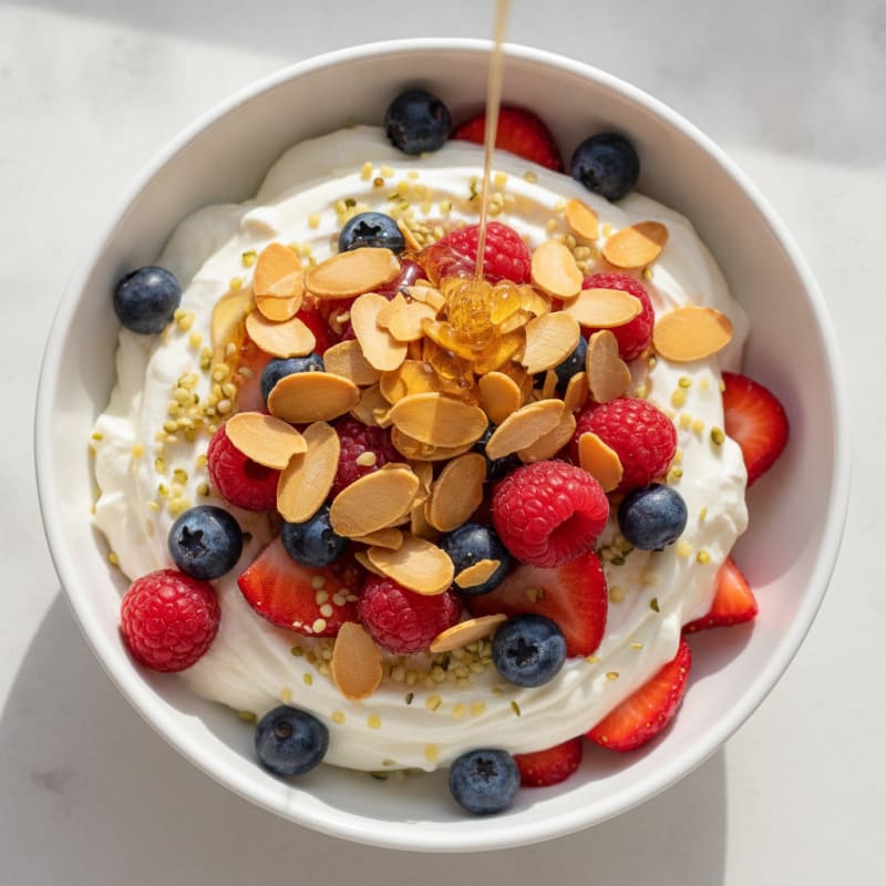 Greek Yogurt Protein Parfait with Mixed Berries and Almonds