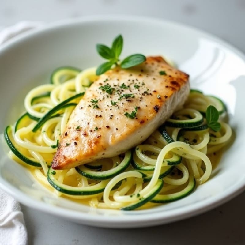 Creamy Lightened-Up Chicken Alfredo with Zucchini Noodles